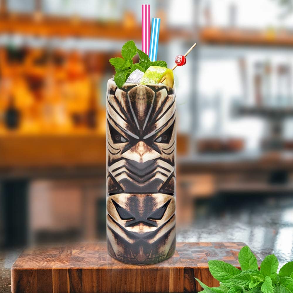 Tiki Mugs – Juego de 4 vasos grandes de cerámica hawaiana Luau para fiesta, lindos vasos de cóctel exóticos, Tiki Bar profesional hawaiano fiesta
