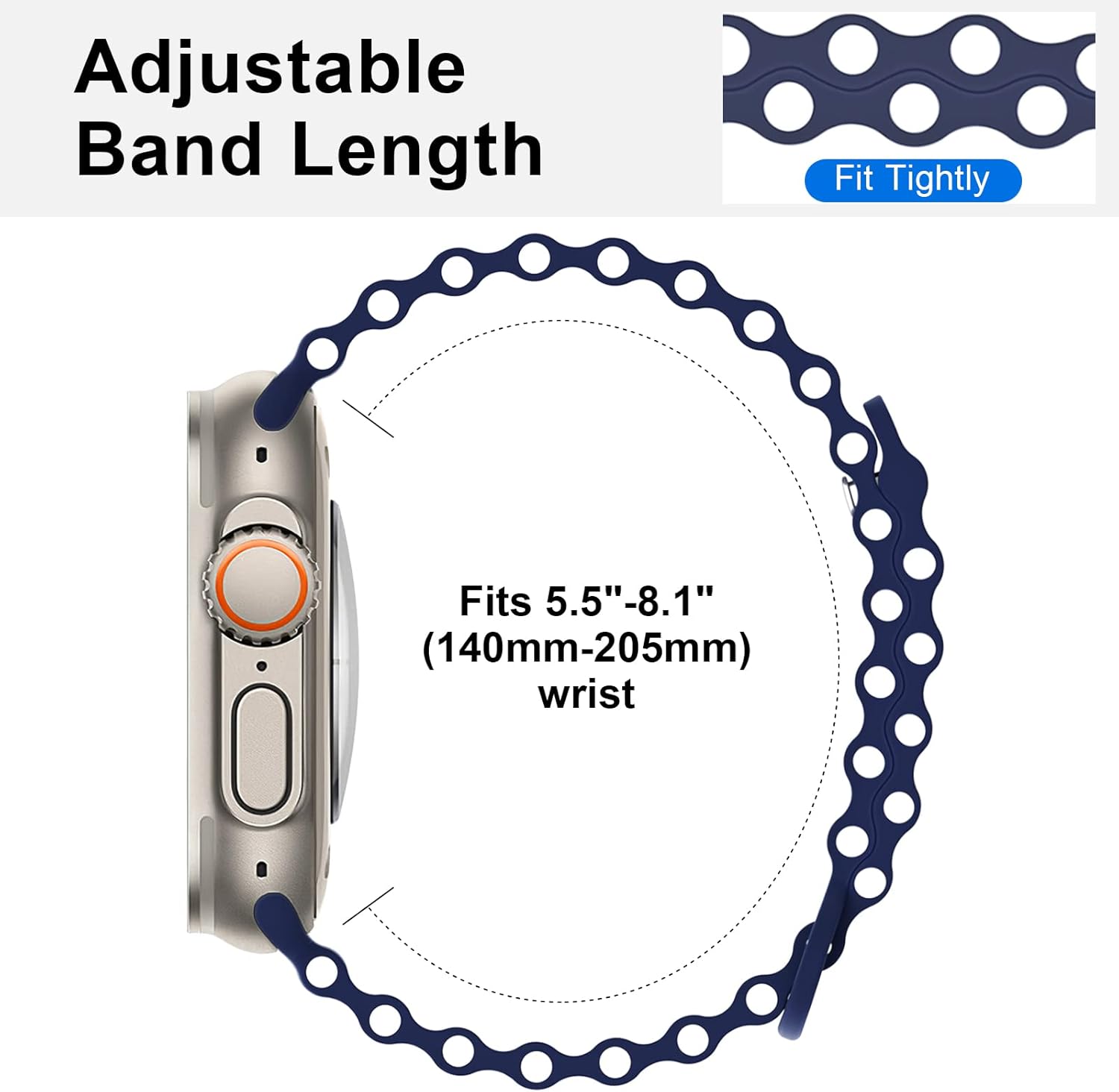 Correa de silicona Ocean compatible con Apple Watch Band Ultra2 Ultra de 1.929 in, 1.772 in, 1.732 in, 1.654 in, iWatch Series 9, 8, 7, SE2, SE, 6,