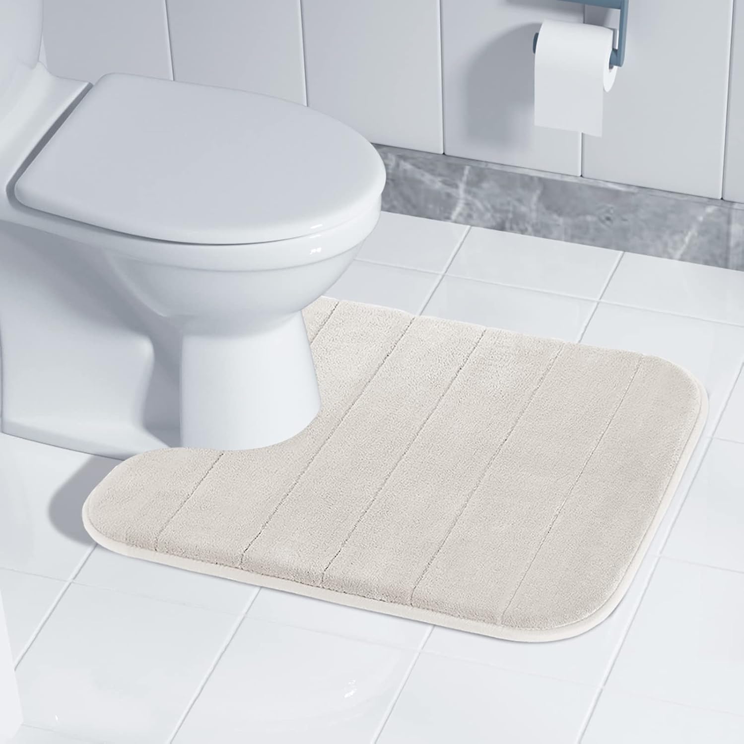 Yimobra – Alfombrilla de baño con espuma viscoelástica en forma de U, suave y cómodo, muy absorbente de agua, antideslizante, gruesa, lavable a