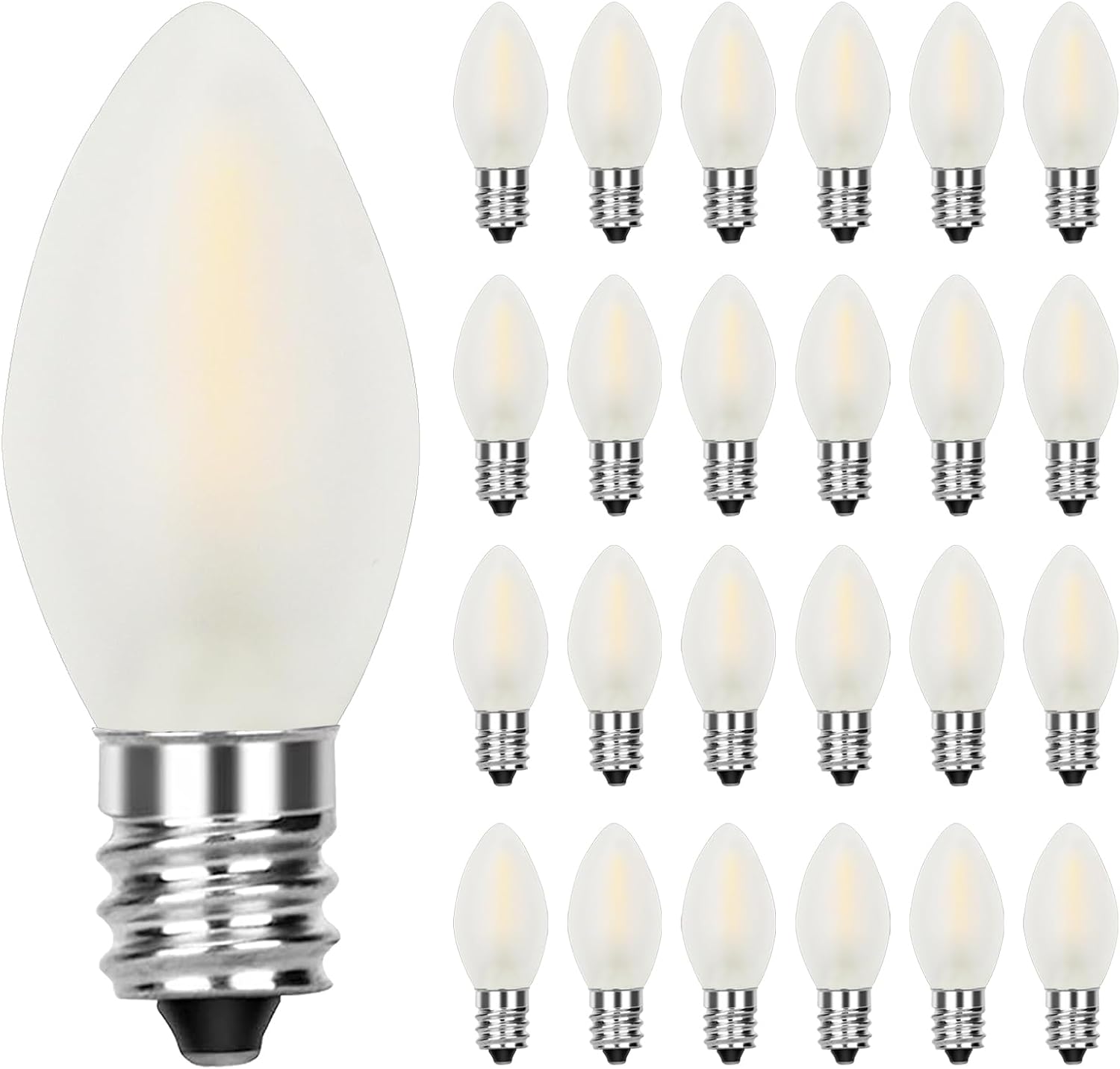 SUNSGNE Bombillas LED C7 de Navidad de 0.6 W, bombillas LED esmeriladas de repuesto para candelabros E12, bombilla pequeña para decoración interior
