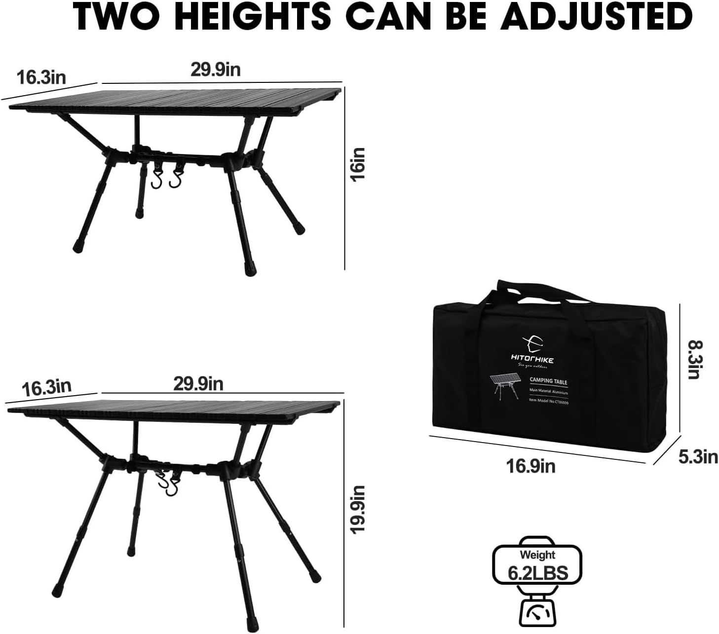HITORHIKE Mesas de campamento con mesa de aluminio ultraligera con bolsa de transporte para interiores, exteriores, mochileros, barbacoa, playa,