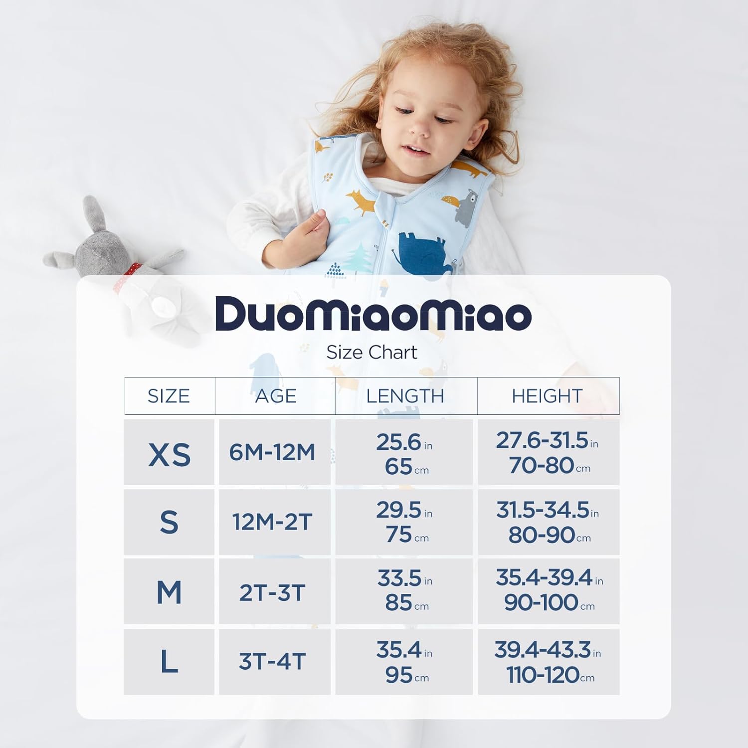 Duomiaomiao 1.5 TOG – Saco de dormir para niños de 36 a 48 meses, 100% algodón, saco de dormir para bebé de cuatro estaciones con pies, manta