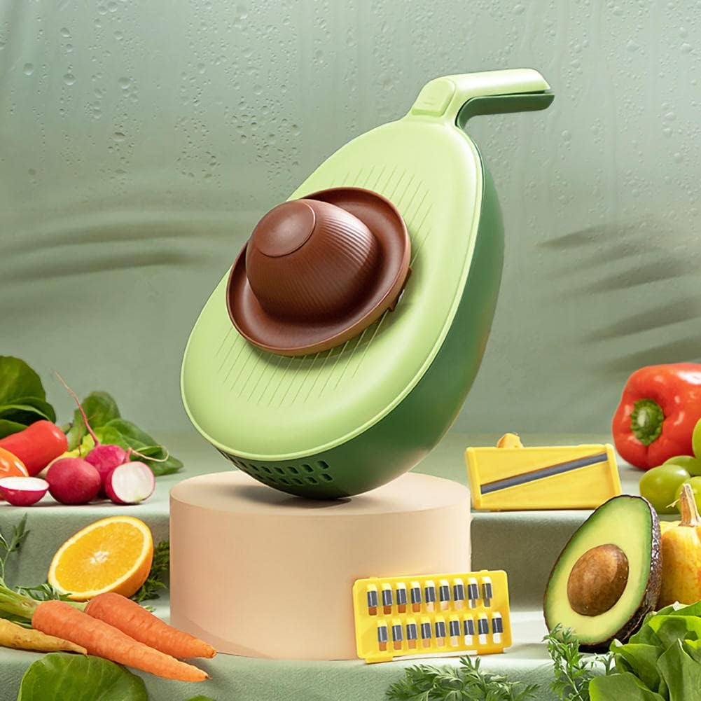 ,Cortador de verduras de aguacate, cortador de verduras, rebanador de papas, rallador de queso, cortador de verduras multifuncional – verde, 6