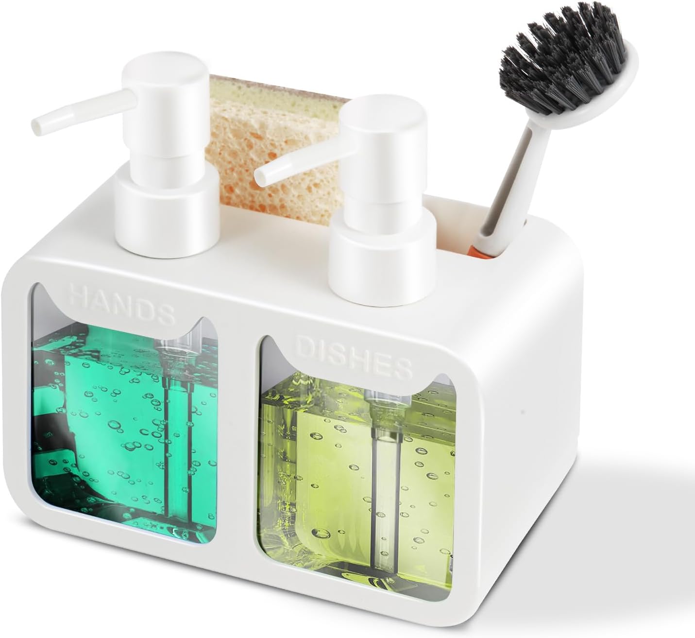 Juego de dispensador de jabón de cocina, con jabón de manos y platos, organizador de esponja y soporte para cepillo 4 en 1, dispensador de jabón