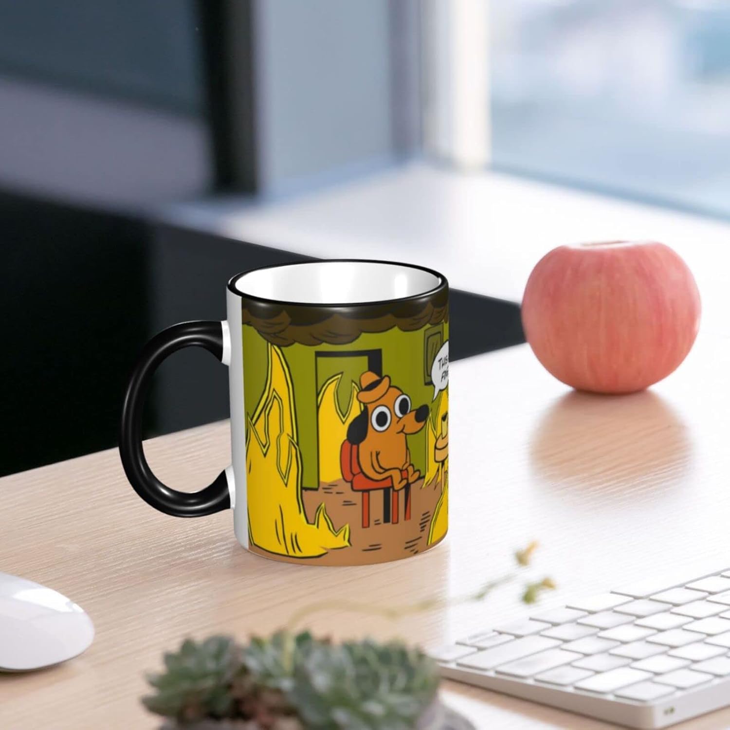 This is fine Mug, Funy Taza de café de viaje para hombres y mujeres, taza de té de cerámica de 11 onzas, regalos inspiradores divertidos, color negro