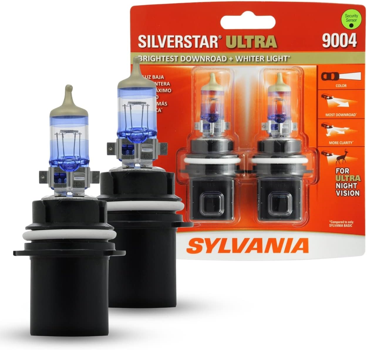 Foco delantero, ultra halógeno (irradiación bajaalta) Sylvania 9003HB2H4SU Silverstar, (paquete de 2), 9004
