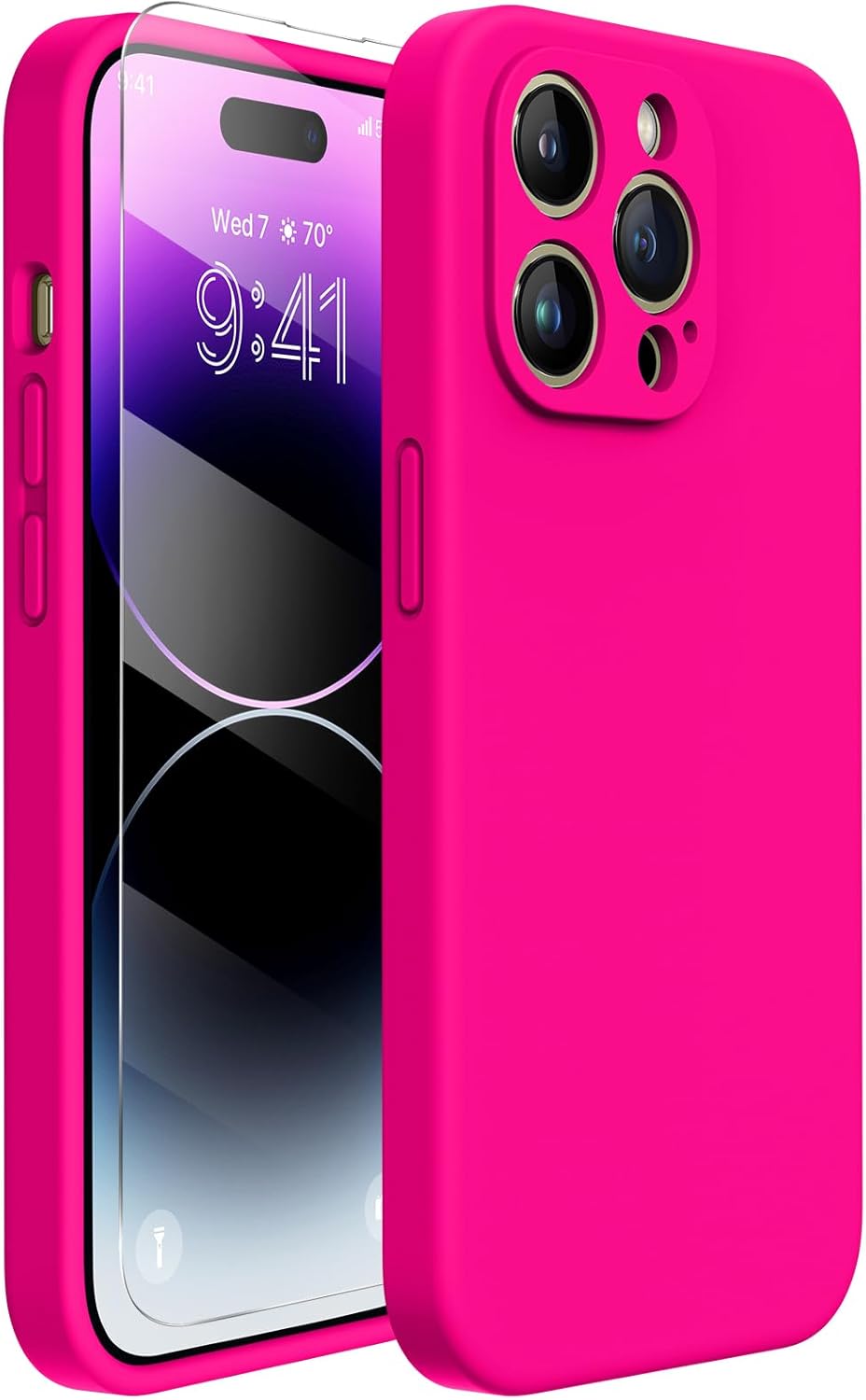 Miracase – Funda diseñada para iPhone 14 Pro, de silicona líquida a prueba de golpes, con protector de pantalla, protege mejor la cámara,