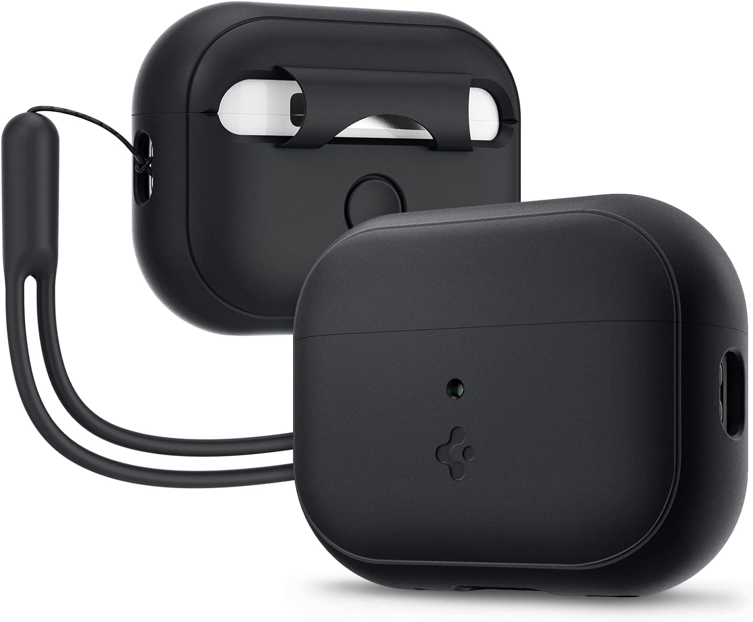 Spigen Funda de silicona diseñada para AirPods Pro de 2 generación 20222023 (cable USB-CLightening) Airpods Pro 2 con cordón, color negro y negro