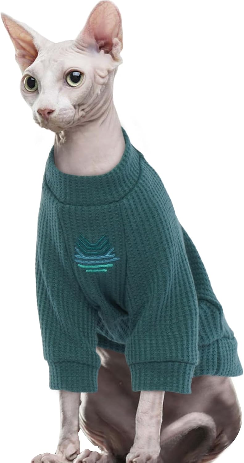 ROZKITCH Sphynx – Ropa de gato, camisa transpirable sin pelo con mangas, suéter de cuello alto para gatito, pijama para Cornish Rex, Devon Rex,