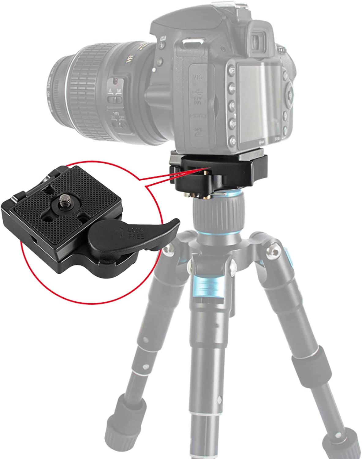 Adaptador de placa de liberación rápida para trípode de cámara con tornillo de 14 pulgadas, adaptador de montaje de cámara 200PL-14 323 para
