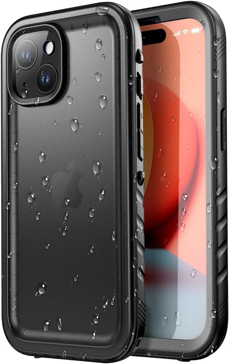 SPORTLINK Funda impermeable para iPhone 15, protector de pantalla integrado IP68 bajo el agua 6.6 pies a prueba de caídas militar a prueba de polvo