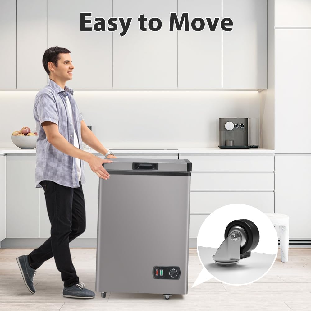 LifePlus Congelador de pecho, pequeño congelador profundo con cesta extraíble, 7 controles de temperatura, ahorro de energía, congelador compacto