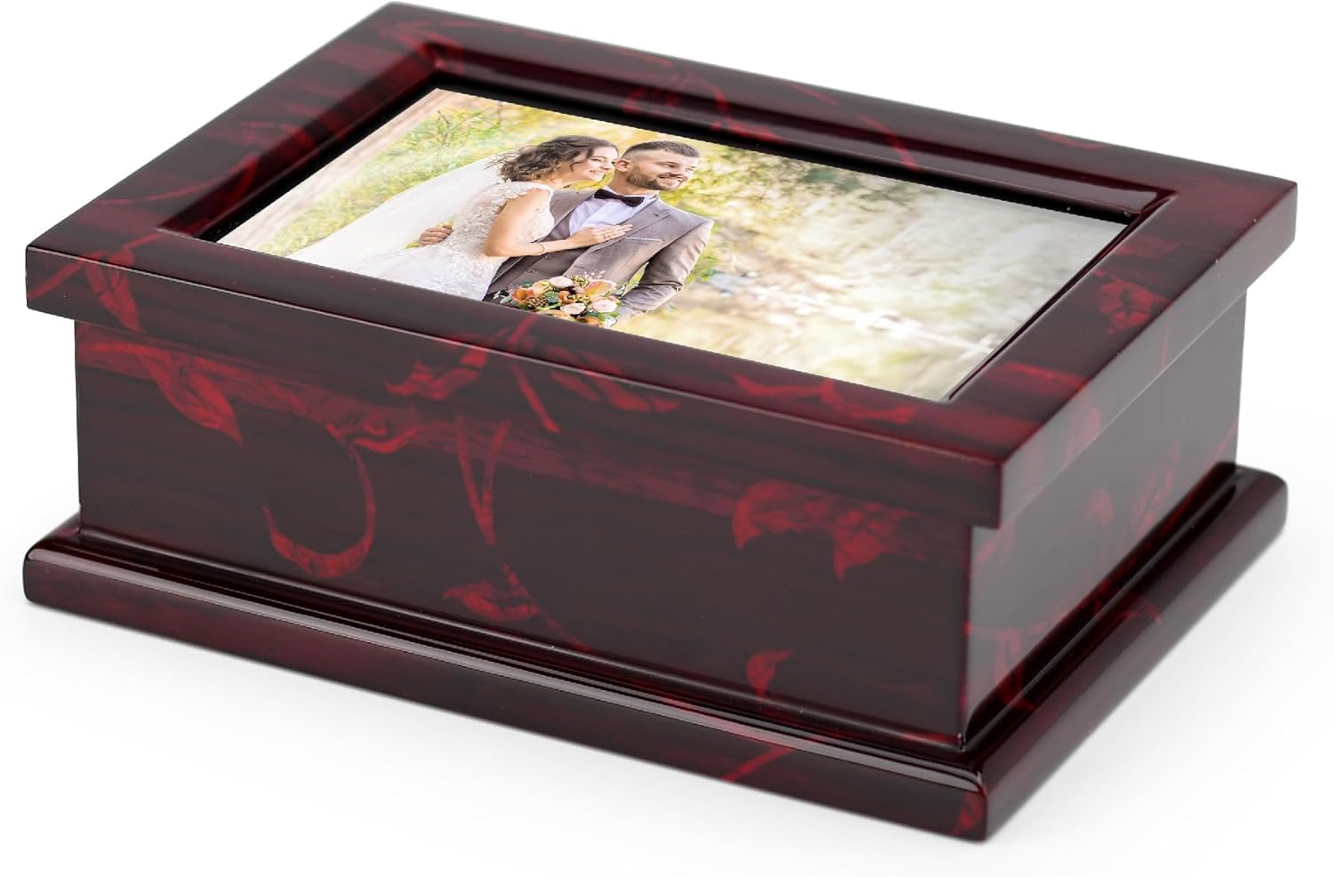 Moderno joyero musical con marco de fotos de 4 x 6 con motivos florales, muchas canciones para elegir, conchas nacaradas