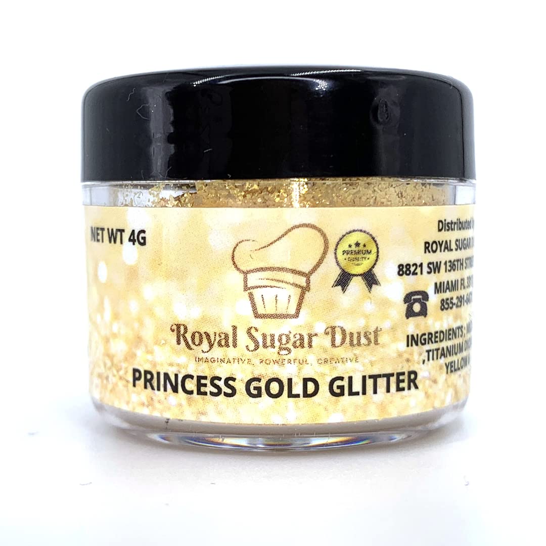 PRINCESS GOLD – Brillantina comestible para decorar pasteles, cupcakes, paletas de pastel y más, espolvorea el brillo y aporta encanto a los dulces,