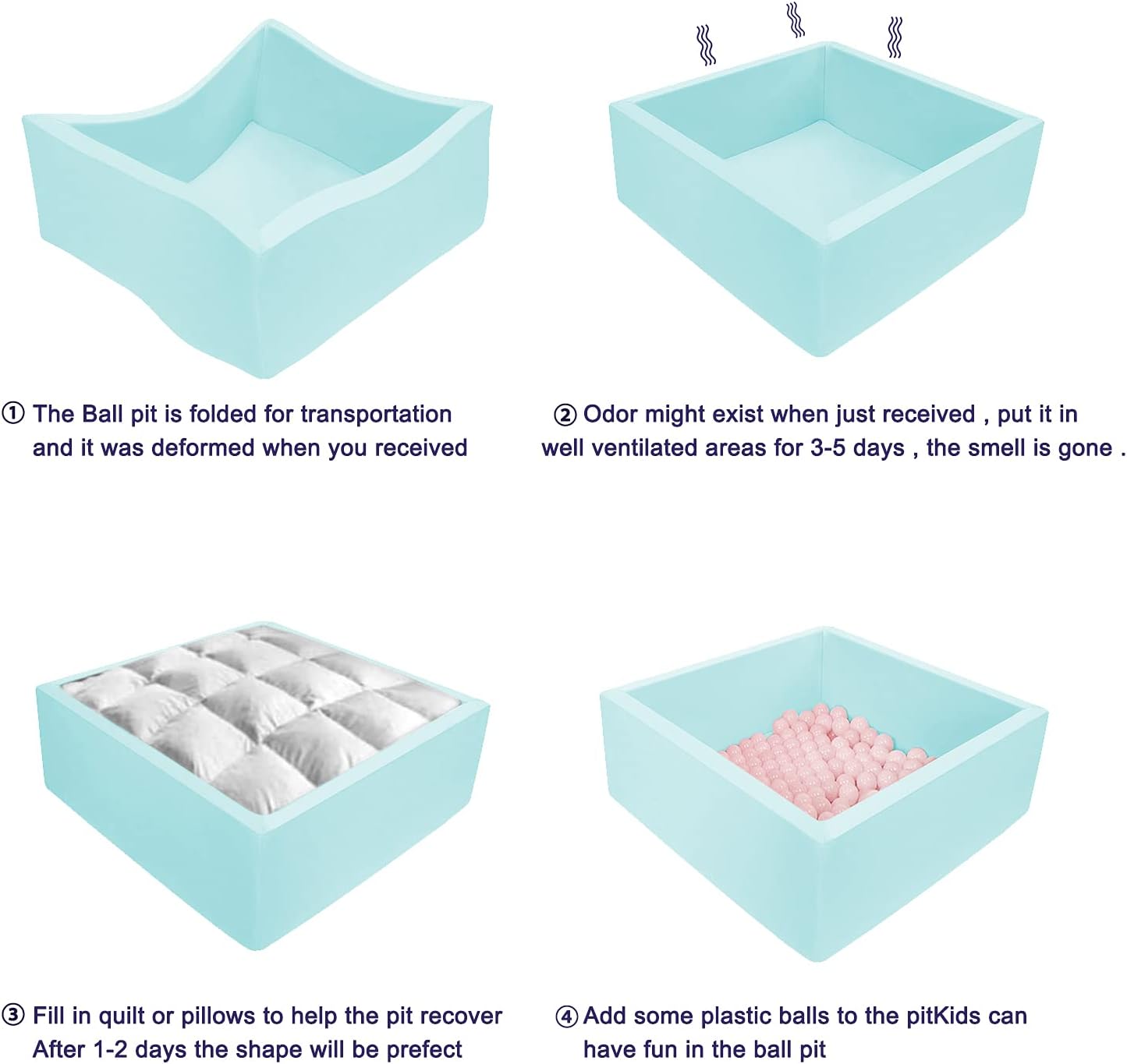 TRENDBOX Piscina de bolas para niños, de espuma viscoelástica, para niños pequeños, bebés, pelotas no incluidas, color azul claro