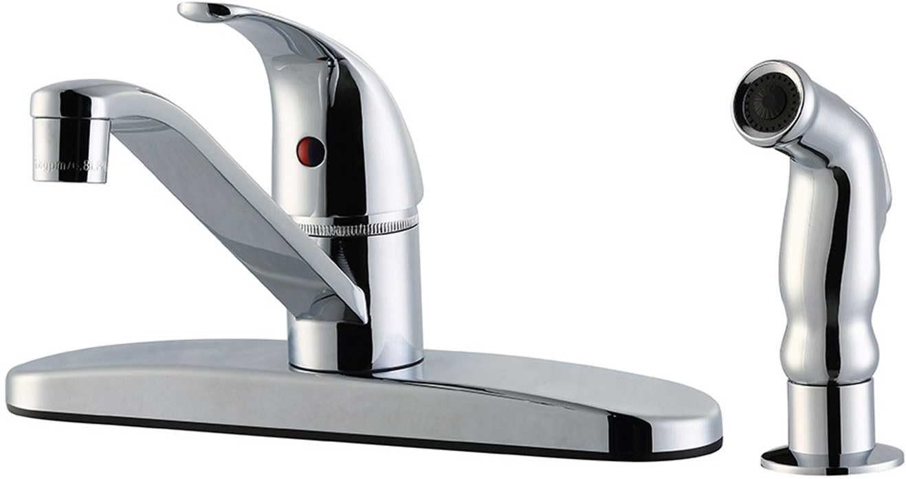 Design House 584037 Middleton Grifo de cocina de una sola manija con rociador lateral, cromo pulido