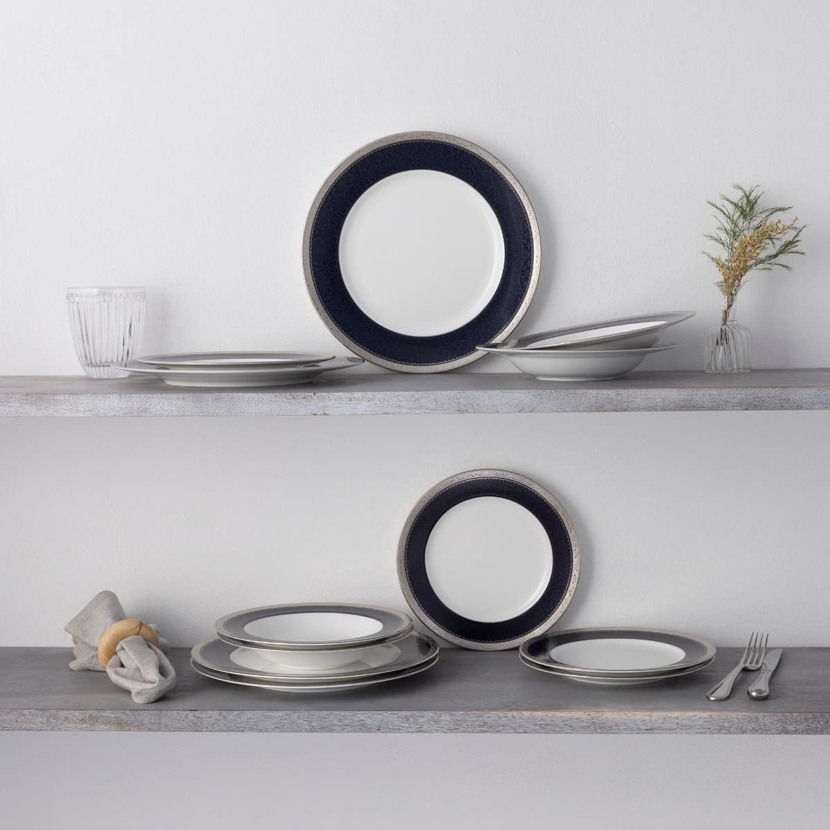 Noritake Odessa Cobalt Platinum – Juego de 12 piezas, color azulblanco