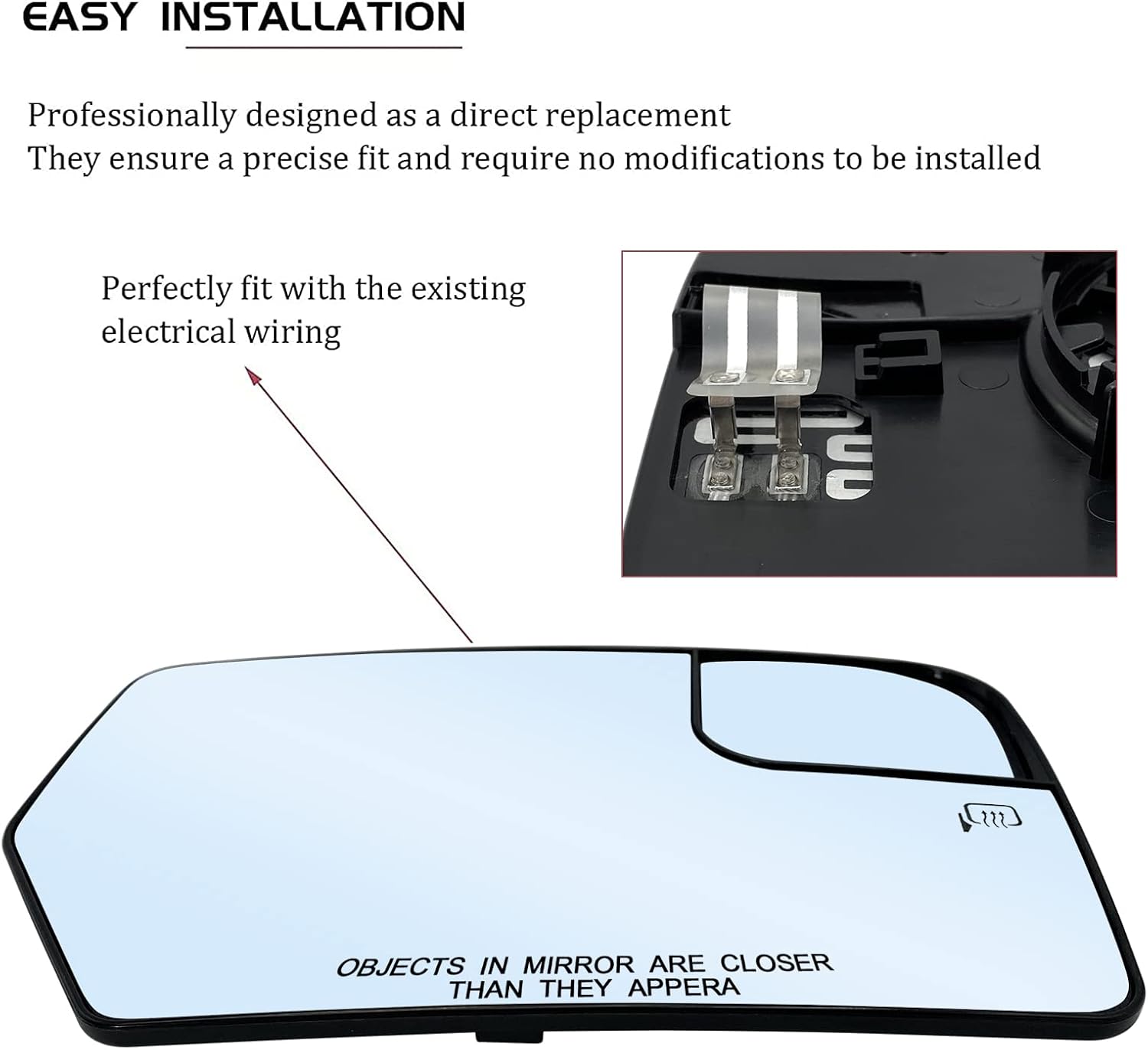 Reemplazo del espejo calefactable del lado derecho del pasajero para Ford Expedition 2012-17, Lincoln Navigator 2012-14 – Espejo de cristal convexo
