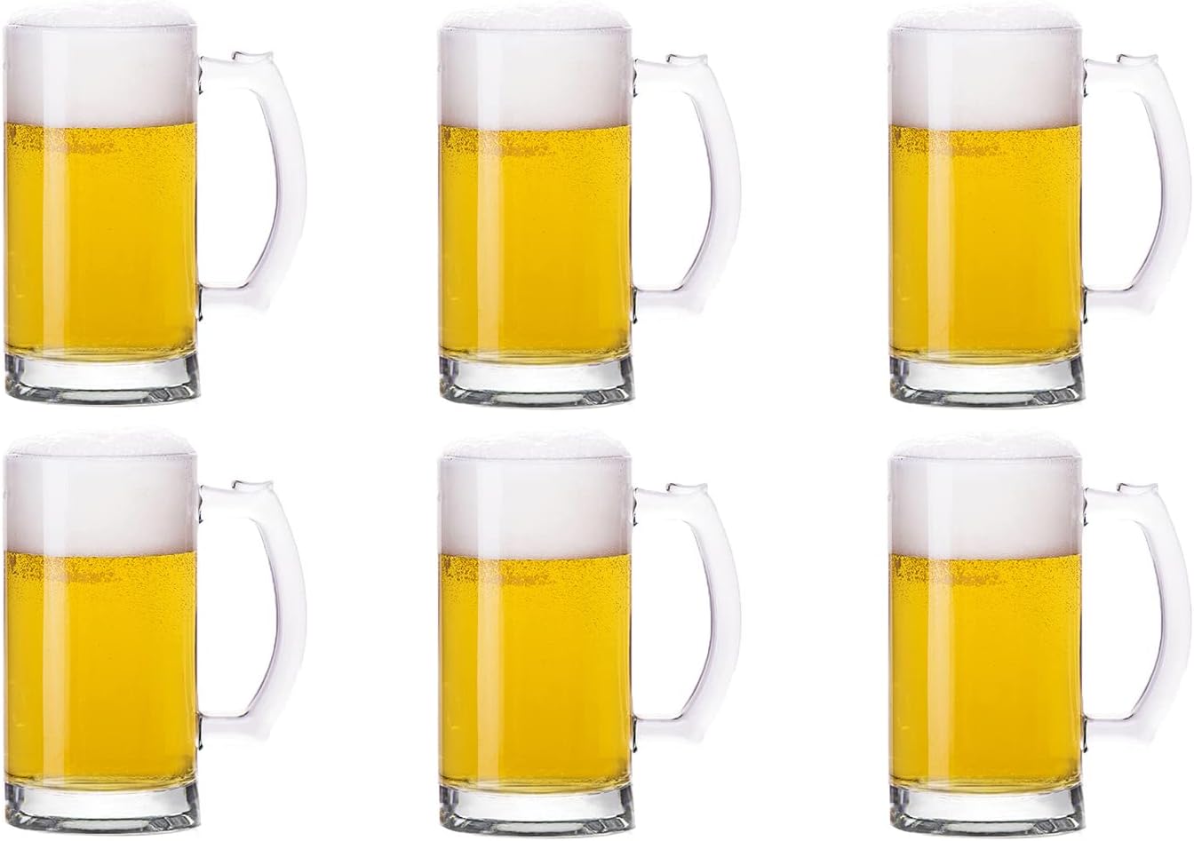 Juego de tazas de cerveza pesadas, tazas de vidrio de 16 onzas con asa, vasos de cerveza para congelador, vasos de cerveza de 16.9 fl oz, jarra