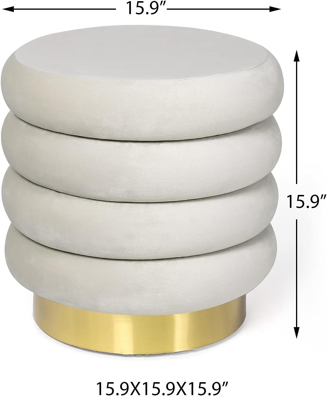 Adeco Taburete redondo otomano de terciopelo con almacenamiento, moderno reposapiés acolchado, reposapiés para sala de estar, dormitorio, beige