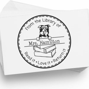 Round Border Collies Peeking Dog – Sello de goma personalizado para profesores, sellos de nombre Border Collies, regalo para amantes de los perros, Round Border Collies Peeking Dog – Sello de goma personalizado para profesores, sellos de nombre Border Collies, regalo para amantes de los perros,