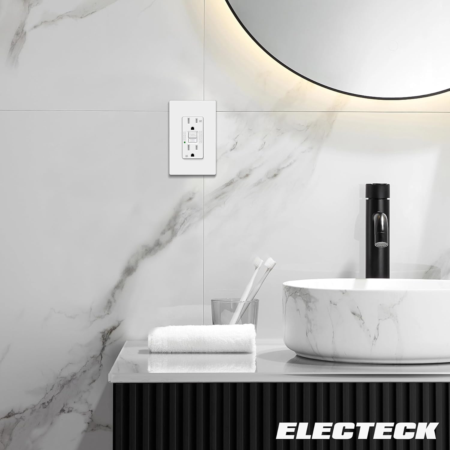 ELECTECK Tomas GFCI para exteriores de 15 amperios, resistentes a la intemperie (WR), receptáculos GFI de autoprueba con indicador LED, interruptor