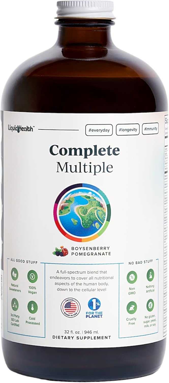 LIQUIDHEALTH Multivitamínico líquido de 32 onzas para hombres y mujeres adultos, apoyo inmunológico natural, sin OMG, vegano, sin gluten, sin