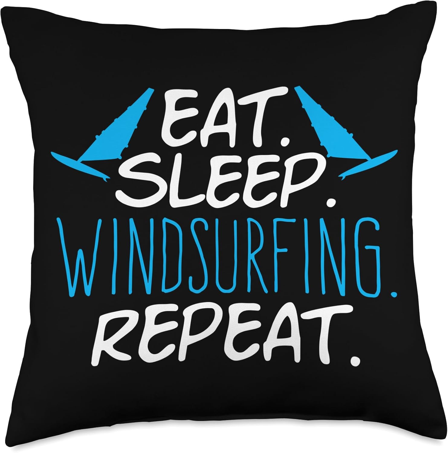 Windsurfer Windsurfing Windsurf Kitesurfing Motifs Eat Sleep Repeat Windsurfer Surfing Throw Pillow, 18×18, Multicolor