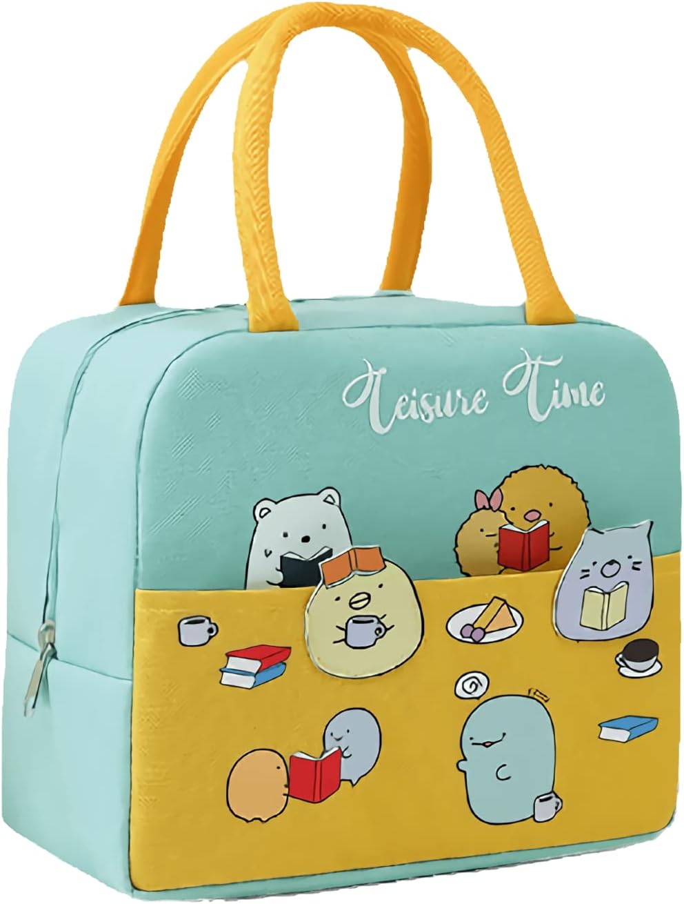 Lindos animales de dibujos animados bolsas de almuerzo para el tiempo libre para los niños reutilizable aislado caja de almuerzo femenino cuello