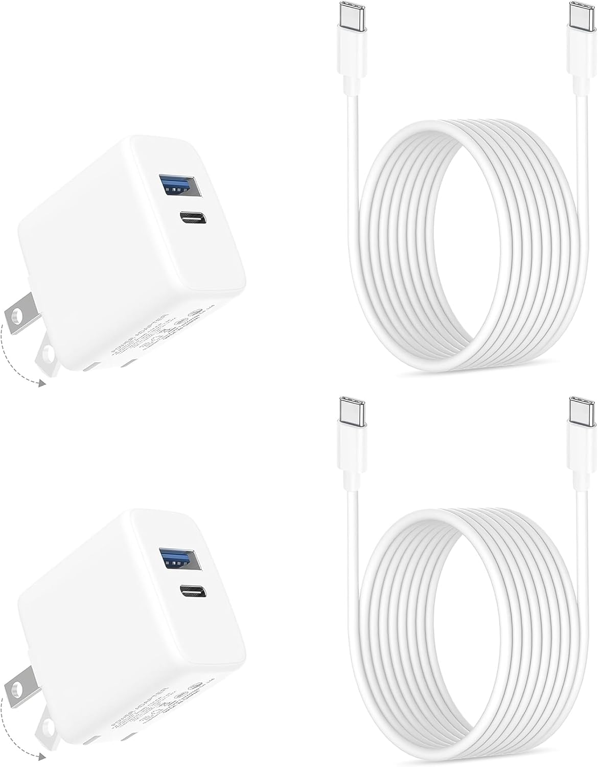 Cargador para iPhone 15, paquete de 20 W, 2 puertos, compacto, plegable, rápido, USB C, con cable de carga USB C a C de 10 pies para iPhone 1515