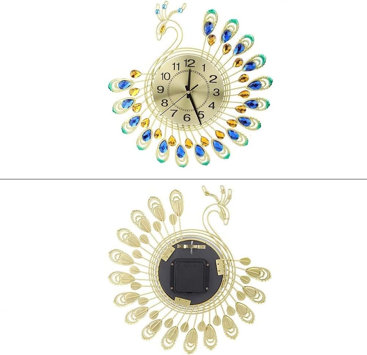 VIXPET Reloj de pared de pavo real, reloj de pared de pavo real, cristal 3D, forma de pavo real, sin tictac, reloj silencioso para sala de estar,