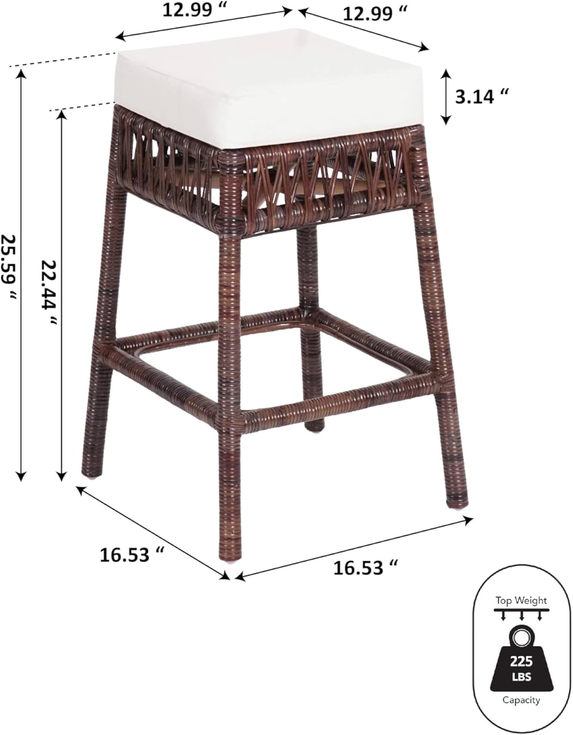 JONATHAN Y CSL1100A Bali – Taburete de mimbre sin espalda de 25.5 pulgadas para el hogar, cocina, comedor, espacios de trabajo, cafeterías y