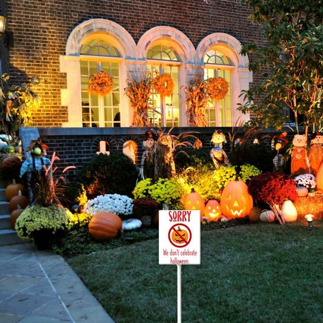 Letreros de Halloween de 7 x 8.8 pulgadas para decoración al aire libre, letrero con estaca para patio con estaca exterior, impermeable, para fiesta