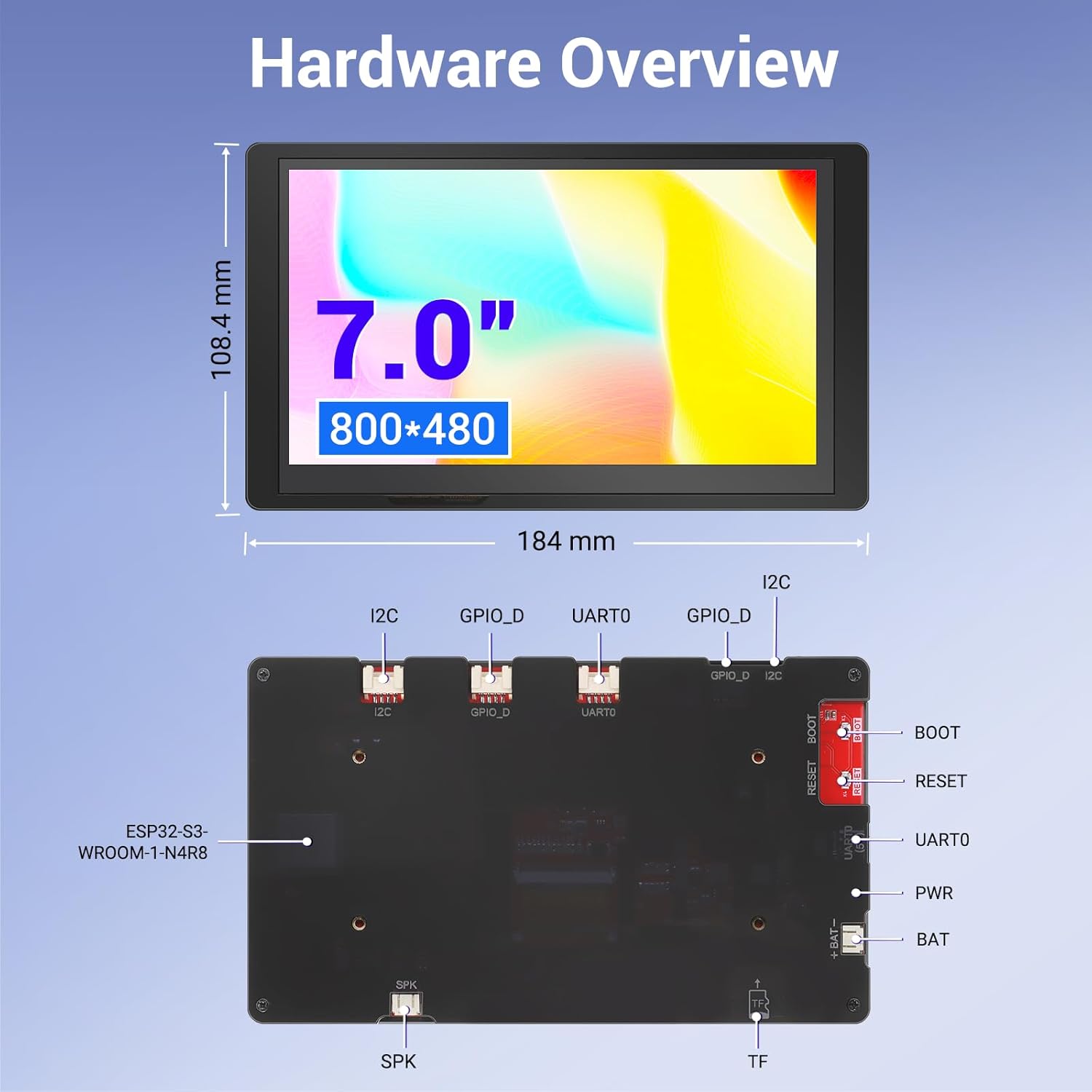 ELECROW ESP32 Monitor de pantalla táctil TFT LCD de 7 pulgadas Pantalla táctil 800×480 SPI HMI Pantalla ESP32-S3-WROOM (con estuche)