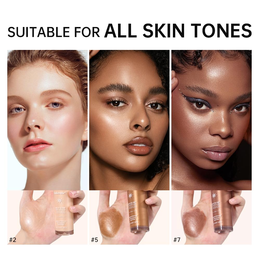 Filtro líquido Halo Glow  Maquillaje resaltador líquido Body Glow Shimmer para la cara  Acabado brillante natural, iluminador facial ligero