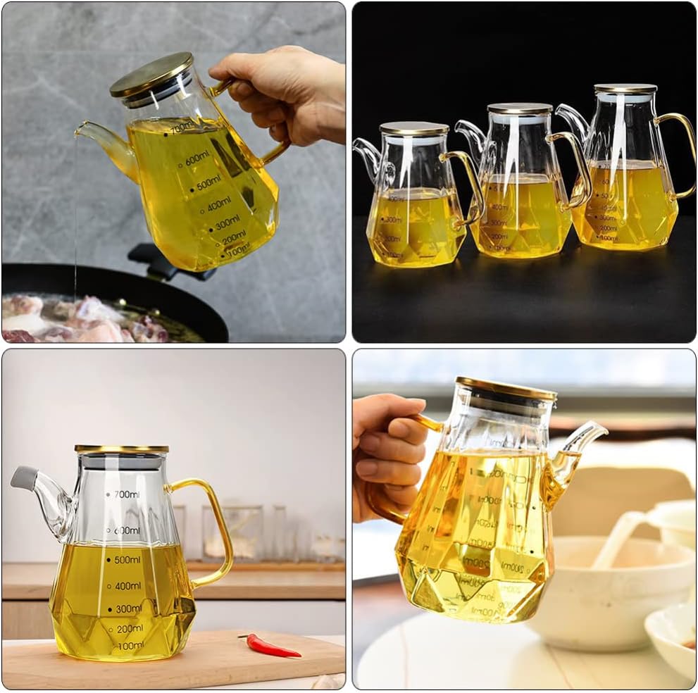 UPKOCH Botella dispensadora de aceite para freír, botella de aceite de vidrio con asa y tapa, dispensador de aceite y vinagre, contenedor de líquido