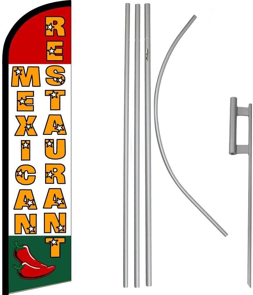 Kit de bandera sin viento RWG de restaurante mexicano premium y asta de bandera de 16 pies