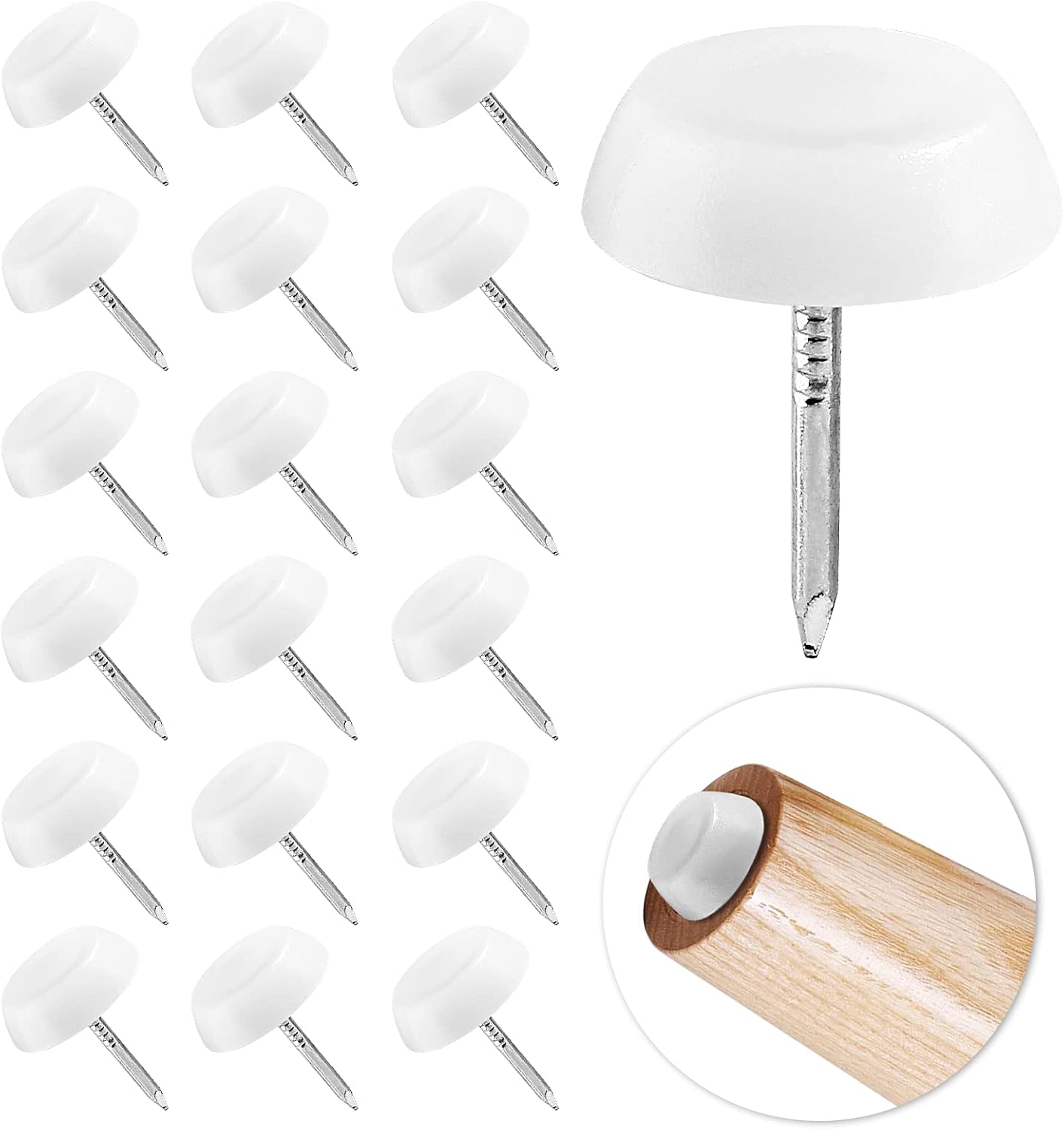 Waziaqoc 60 deslizadores de nailon para muebles, para uñas blancas en muebles, redondas, 0.630 in x 0.197 in, patas de muebles, protectores de