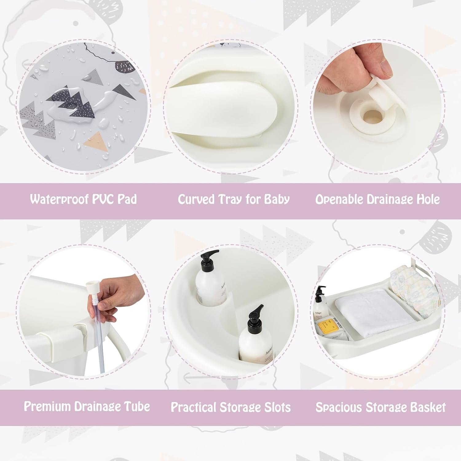 BABY JOY Bañera para bebé con cambiador, estación plegable para cambiar pañales con bandeja de almacenamiento, almohadilla impermeable, organizador