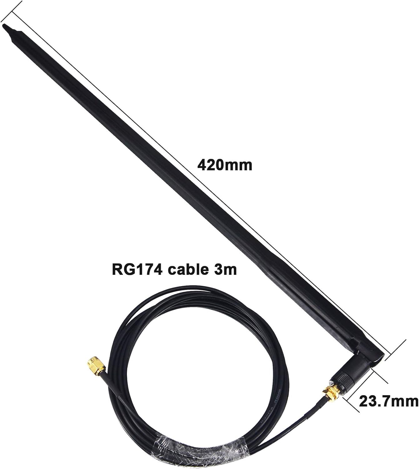 Kaunosta Router WiFi de alta ganancia de 22 dbi antena omnidireccional universal 2 piezas y cable de extensión RP-SMA macho a hembra de 10 pies, 2