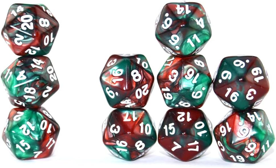 Paquete de 10 dados poliédricos D20 de 20 caras para juego de mesa DND RPG MTG (color 4)