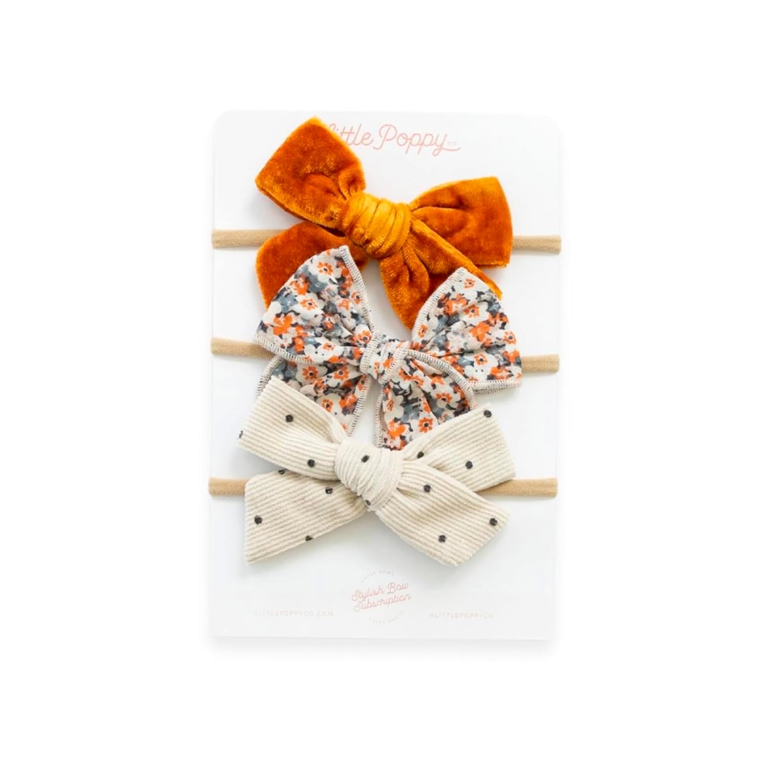Little Poppy Co. Juego de tres lazos para el cabello, accesorios elegantes hechos a mano para niñas, niños pequeños y bebés, calidad premium, clips