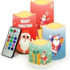 Velas sin llama de Papá Noel con control remoto para decoración de mesa del hogar, velas de pilar de Navidad a pilas, 4 paquetes Velas sin llama de Papá Noel con control remoto para decoración de mesa del hogar, velas de pilar de Navidad a pilas, 4 paquetes