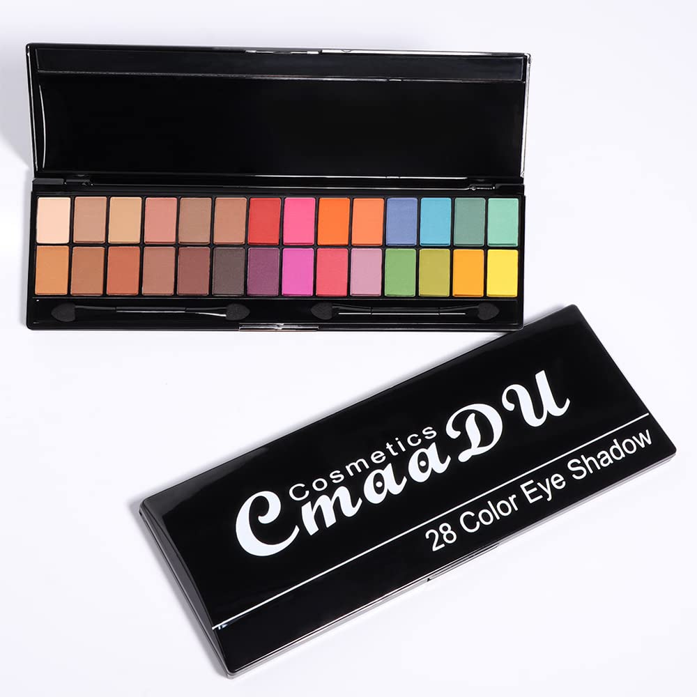 MEIBANFA Paleta de sombras de ojos de 28 colores, paleta de maquillaje de ojos, mate, brillante, duradera, impermeable, con cepillo de espejo,