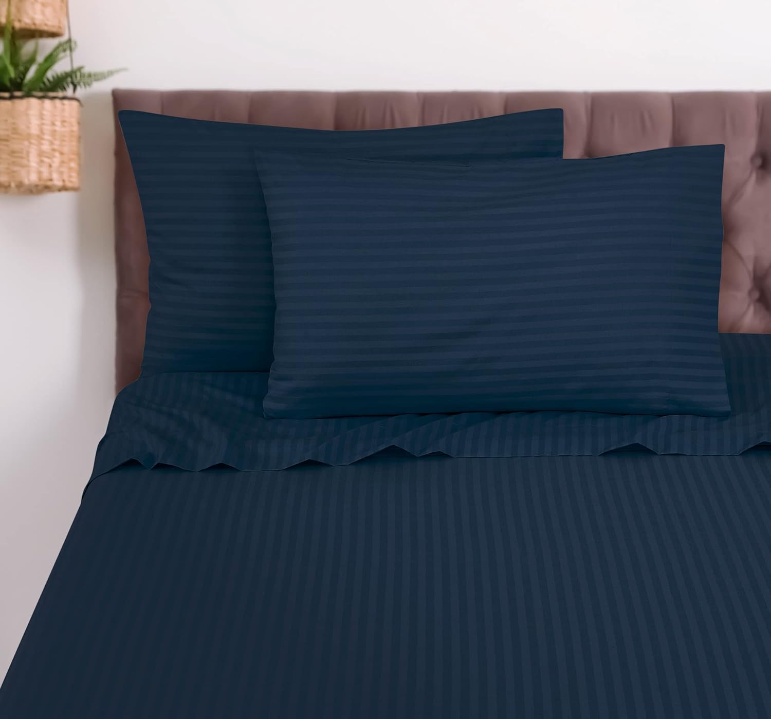 Royale Linen – Juego de sábanas a rayas, microfibra cepillada de 1800 hilos, 1 sábana bajera, 1 sábana encimera, 2 fundas de almohada, resistente a