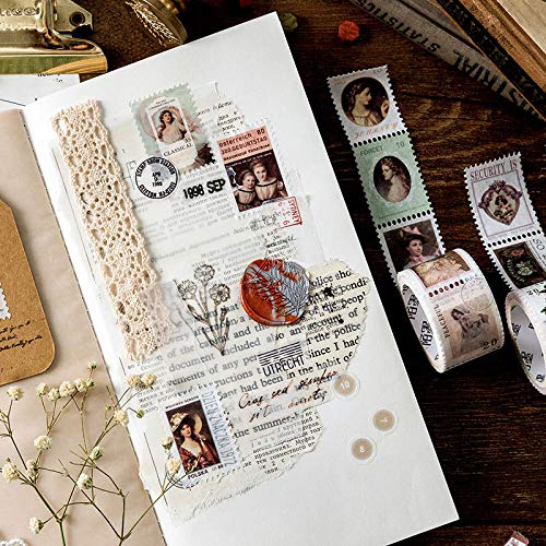 1 rollo de sello postal Washi cinta adhesiva para álbumes de recortes, diario basura, manualidades, envoltura de regalos, álbum de viñetas,