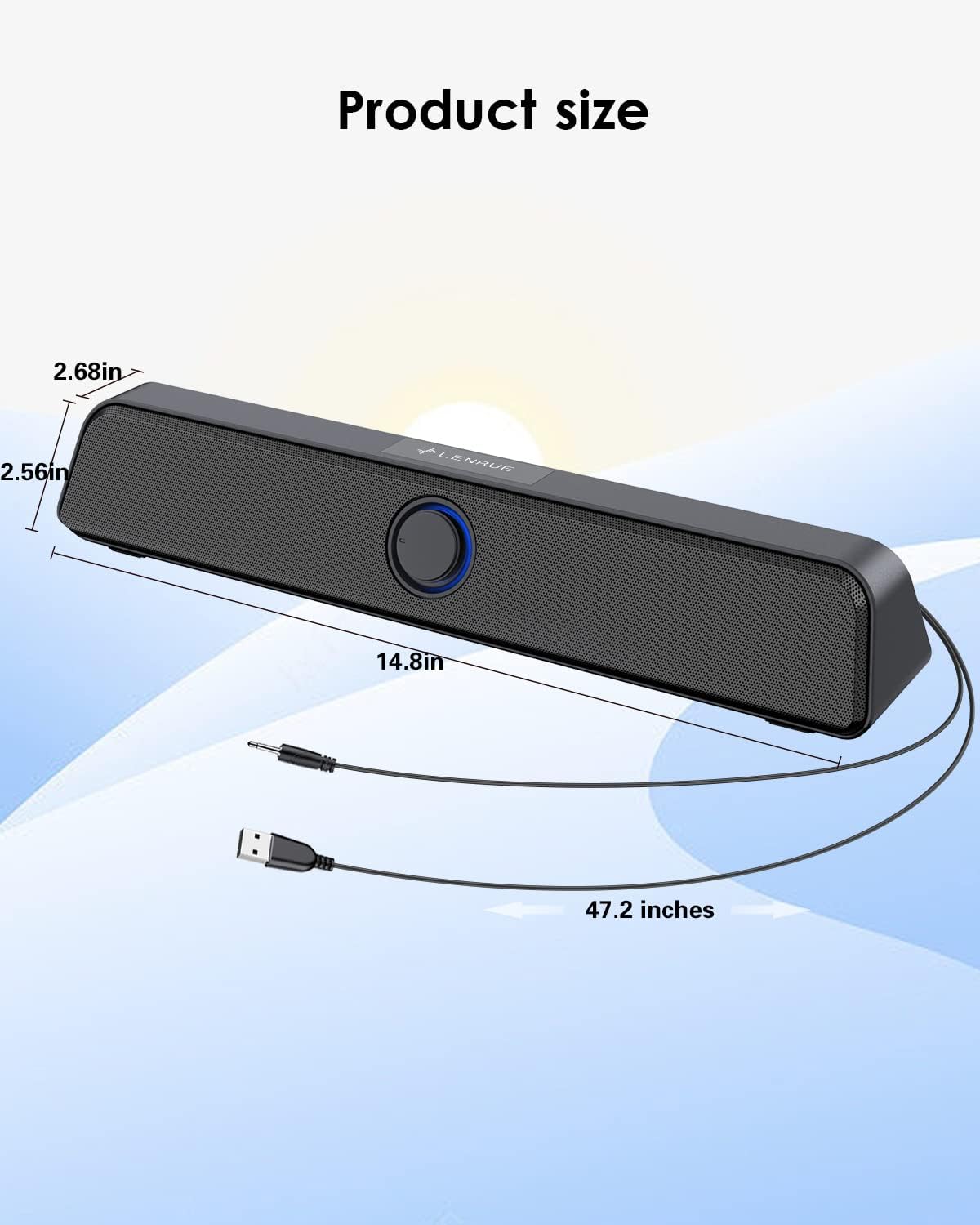 LENRUE Altavoces de computadora, altavoz dual de PC de 5 W, altavoz portátil alimentado por USB-AUSB-C, altavoces de computadora con cable de audio