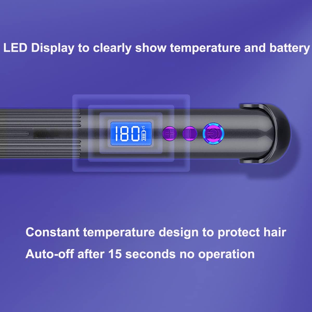 ABHI Planchas y rizadores de pelo iónicos 2 en 1 con 8 niveles de temperatura, ondas grandes, peinador de viaje, USB-C tipo C, recargable,