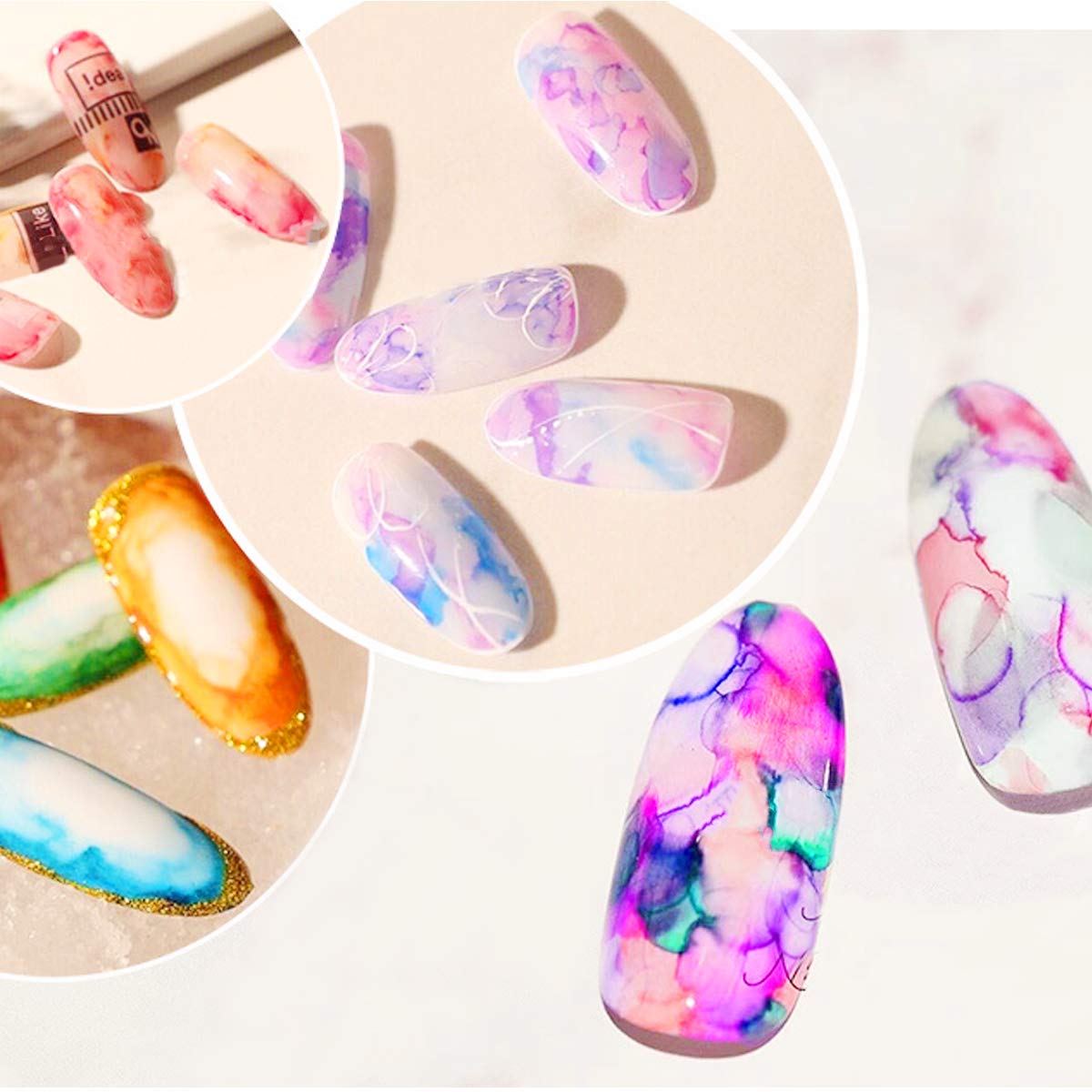 Blooming – Juego de esmaltes de uñas de gel con acuarela de tinta, color mármol, degradado, arte de uñas, tinte de agua para mujeres y niñas (6