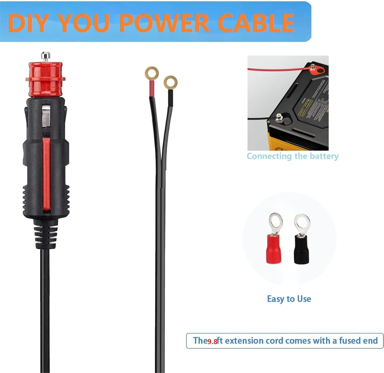 Enchufe de alimentación para enfriador termoeléctrico de 12 voltios, repuesto de 12 V, piezas de enfriador Coleman de 9.8 pies con fusible de 15 A,